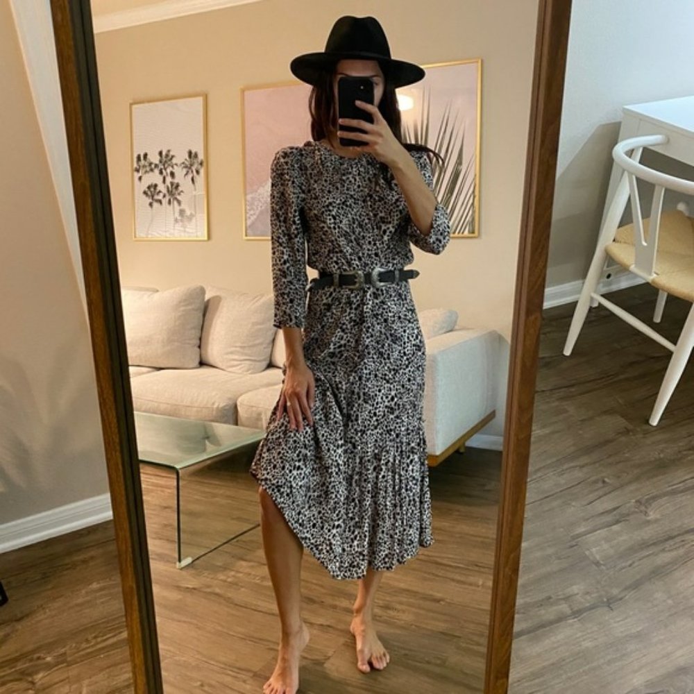 Leopard Print Tiered Midi Dress